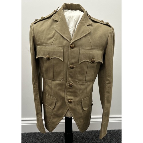 2222 - WW2 British Black Watch Officers Tropical Tan Cut Away Jacket, no makers marks, with removable Regim... 