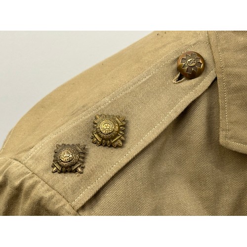 2222 - WW2 British Black Watch Officers Tropical Tan Cut Away Jacket, no makers marks, with removable Regim... 