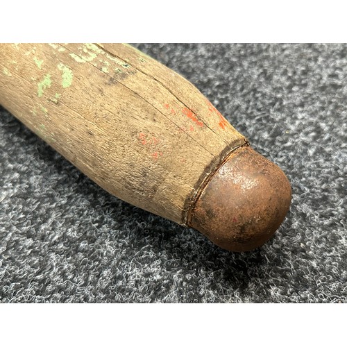 2229 - WW2 Wooden Practise Shell. Wooden body with steel nose cap. Remains of some original paint to the bo... 