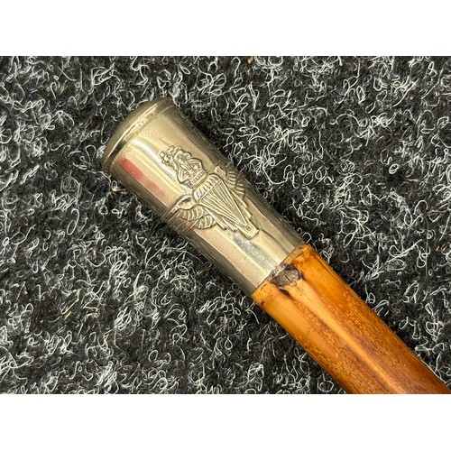 2233 - WW2 British Parachute Regt Swagger Stick with Nickle silver top with Kings Crown Parachute Regt cap ... 