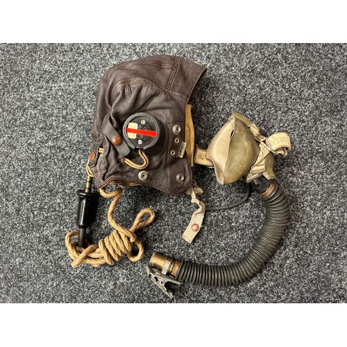 2237 - WW2 British RAF C Type Leather Flying Helmet complete with head sets and wiring loom together with a... 