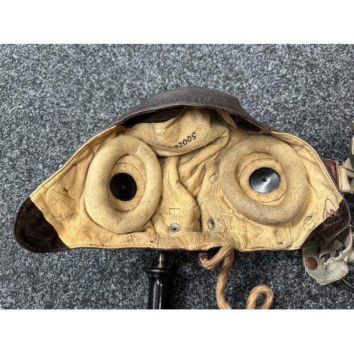 2237 - WW2 British RAF C Type Leather Flying Helmet complete with head sets and wiring loom together with a... 