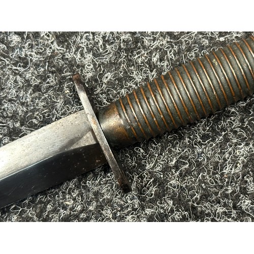 2242 - WW2 British Third Pattern Fairbairn-Sykes Fighting Knife double edged blade 167mm in length. No mark... 