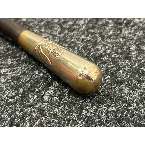 2253 - Indian Army 5th Gurhka Rifles Swagger Stick. Nickle Silver cap with insignia. Black leather covered ... 