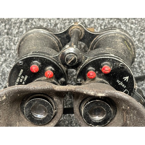 2264 - WW2 British RAF issue Binoculars x 5 Bino Prism MK IV, serial number 1982, 6E/383 B. Complete with n... 