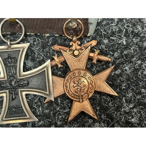 2283 - WW1 Imperial German Medal bar comprising of: Eisernes Kreuz 2. Klasse 1914. Iron Cross 2nd class 191... 