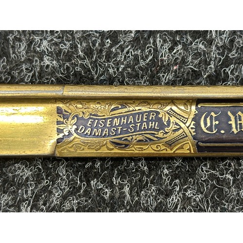 2286 - Imperial German Army officers Sword with pipe backed Damascus blade 816mm in length with gilt and bl... 