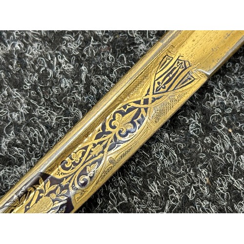 2286 - Imperial German Army officers Sword with pipe backed Damascus blade 816mm in length with gilt and bl... 