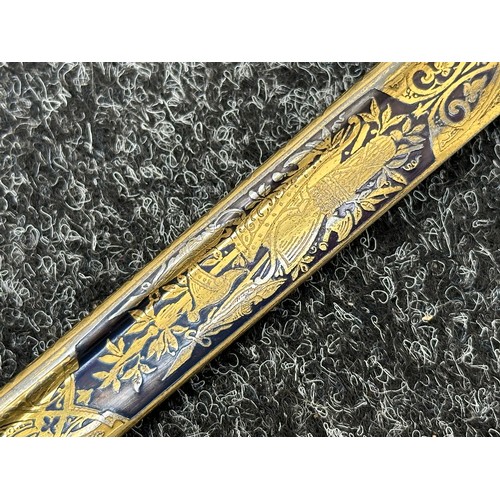 2286 - Imperial German Army officers Sword with pipe backed Damascus blade 816mm in length with gilt and bl... 