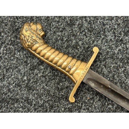 2294 - Imperial German Bavarian Lions Head M1892 Artillery Sword with single edged fullered blade 464mm in ... 