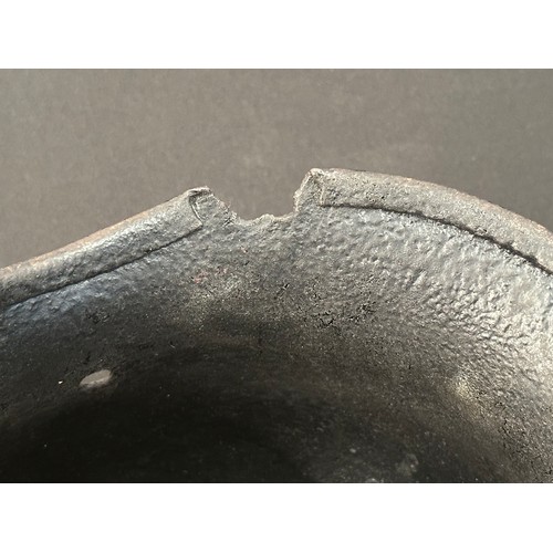 2302 - WW2 Third Reich M40 Pattern Steel Helmet battle damaged Normady relic. Shrapnel damage to the visor ... 