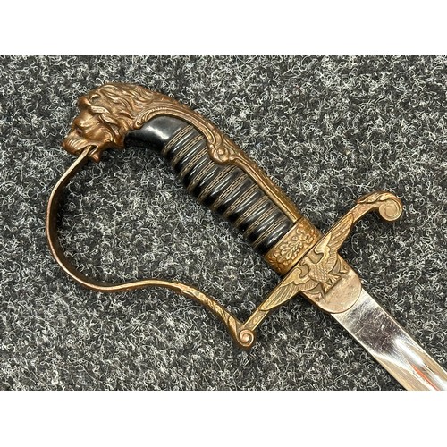 2317 - WW2 Third Reich Heer Officers Lion Head Sword. De-nazified eagle. Single edged fullered blade 812mm ... 