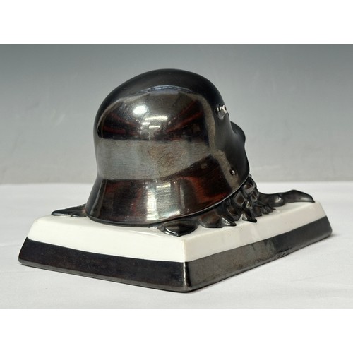 2318 - WW2 Third Reich Desk Ornament of an M16 steel helmet with Crossed Swords and Oakleaves by Rosenthal ... 