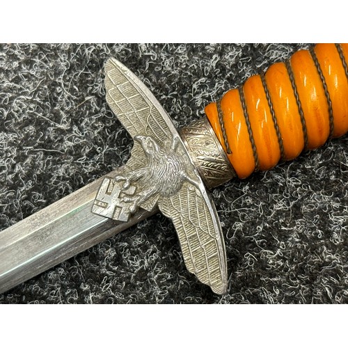 2319 - WW2 Third Reich 2nd Pattern Luftwaffe Dagger with double edged blade 252mm in length maker marked 