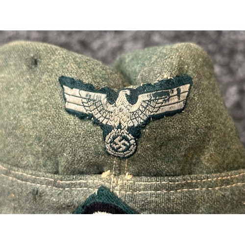 2338 - WW2 Third Reich Heer M34 Enlisted mans Feldmutze. Machine woven Bevo insignia both originally applie... 