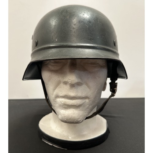 2343 - WW2 Third Reich Beaded M35 Steel Helmet with original field grey paint work. Shell is size and maker... 