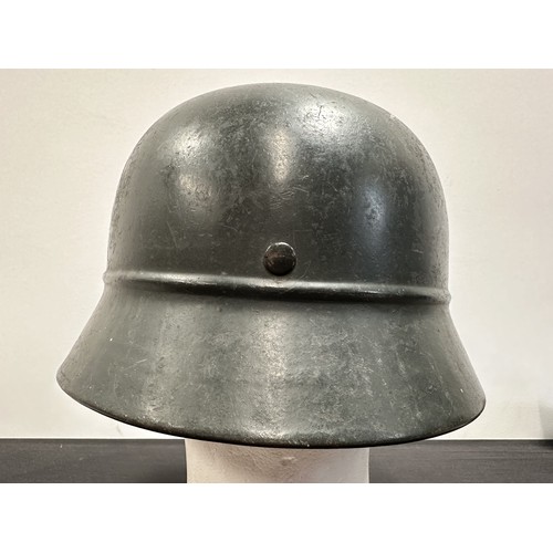 2343 - WW2 Third Reich Beaded M35 Steel Helmet with original field grey paint work. Shell is size and maker... 