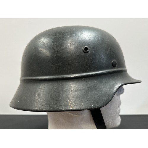 2343 - WW2 Third Reich Beaded M35 Steel Helmet with original field grey paint work. Shell is size and maker... 