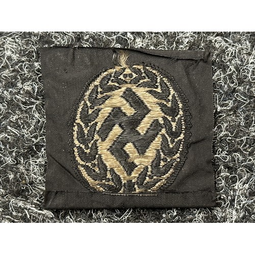 2351 - WW2 Third Reich Schuma Battalion Bevo Cap Insignia, uncut: Police sleeve eagle, uniform removed. (2)