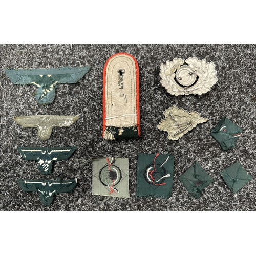 2356 - WW2 Third Reich Heer insignia collection to include: Early war Bevo breast eagle, uniform removed: T... 