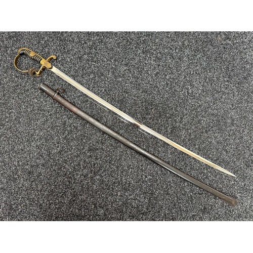 2360 - WW2 Third Reich Heer Officers Sword with single edged fullered blade 805mm in length, maker marked 