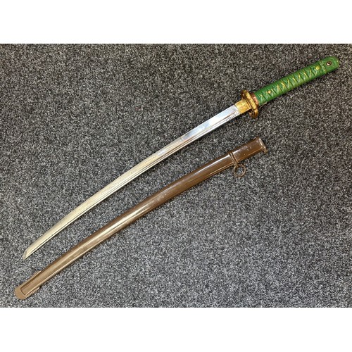 2369 - WW2 Imperial Japanese Army Type 95 NCO's sword with fullered single edged blade 695mm in length. Ser... 