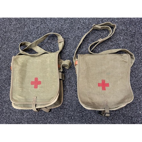 2373 - Pair of Post War Polish Army First Aid Bags. Complete with shoulder sling. Undated Cold War era prod... 