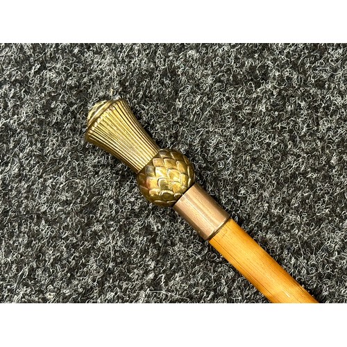 2375 - Scots Guards Swagger Stick with brass end in the form of a Thistle with a Staybrite button inset int... 