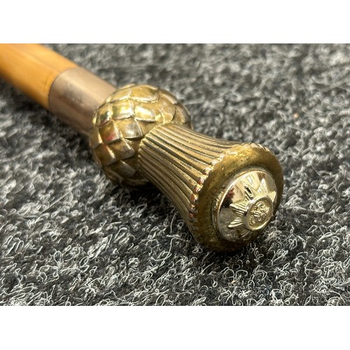 2375 - Scots Guards Swagger Stick with brass end in the form of a Thistle with a Staybrite button inset int... 