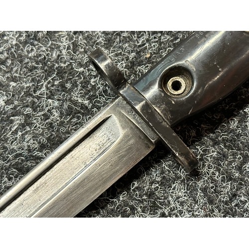 2378 - British L1A3 Bayonet for the SLR Rifle. Fullered bowie style blade 194mm in length. Ricasso marked B... 