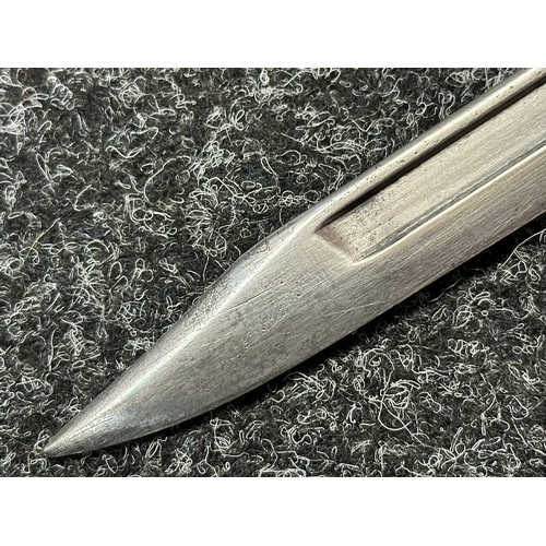 2378 - British L1A3 Bayonet for the SLR Rifle. Fullered bowie style blade 194mm in length. Ricasso marked B... 