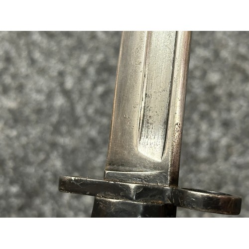 2378 - British L1A3 Bayonet for the SLR Rifle. Fullered bowie style blade 194mm in length. Ricasso marked B... 