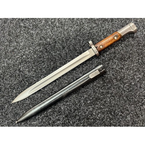 2379 - Czech VZ24 Bayonet with fullered single edged blade with upper cutting edge 297mm in length. Wooden ... 