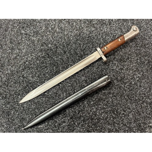 2379 - Czech VZ24 Bayonet with fullered single edged blade with upper cutting edge 297mm in length. Wooden ... 