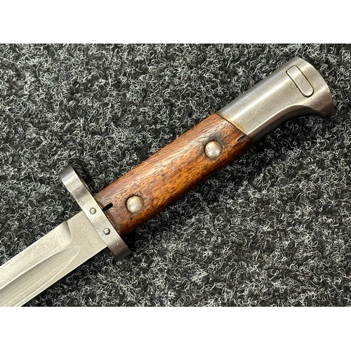 2379 - Czech VZ24 Bayonet with fullered single edged blade with upper cutting edge 297mm in length. Wooden ... 