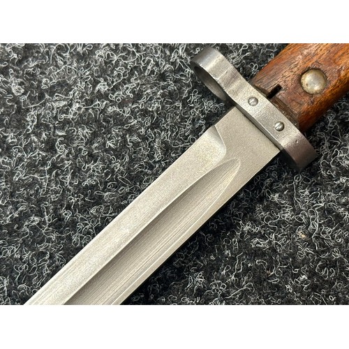 2379 - Czech VZ24 Bayonet with fullered single edged blade with upper cutting edge 297mm in length. Wooden ... 