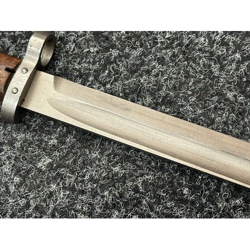 2379 - Czech VZ24 Bayonet with fullered single edged blade with upper cutting edge 297mm in length. Wooden ... 