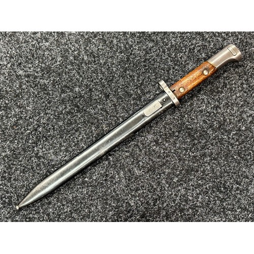 2379 - Czech VZ24 Bayonet with fullered single edged blade with upper cutting edge 297mm in length. Wooden ... 