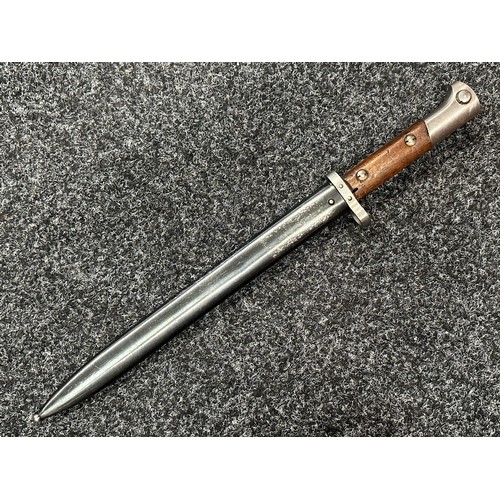 2379 - Czech VZ24 Bayonet with fullered single edged blade with upper cutting edge 297mm in length. Wooden ... 