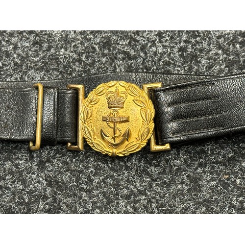 2390 - ERII Royal Navy Officers Sword Belt in imitation black leather with gilt belt buckle together with a... 