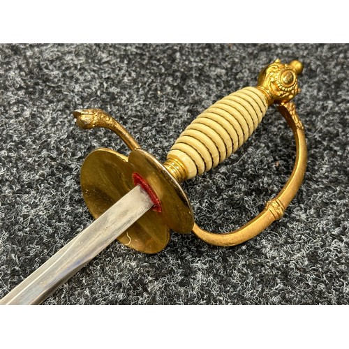 2392 - Spanish Court Sword with double edged plated blade 737mm in length marked 