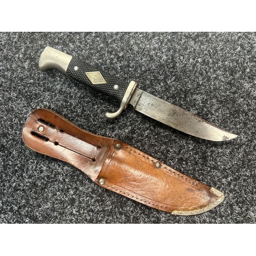 2397 - Scout Knife based upon the HJ knife with Bowie style blade 115mm in length, maker marked 