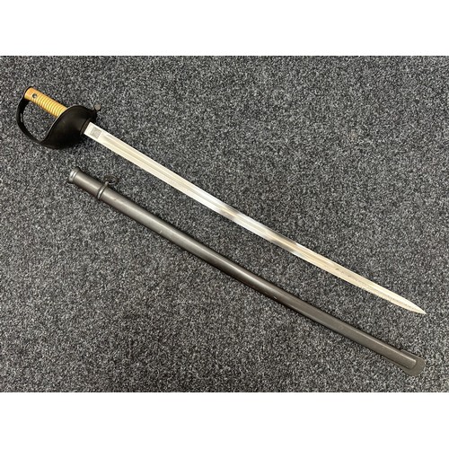 2401 - Brazilian Army Cavalry Sword with fullered single edged blade 820mm in length, etched makers mark 