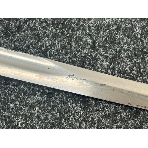 2401 - Brazilian Army Cavalry Sword with fullered single edged blade 820mm in length, etched makers mark 