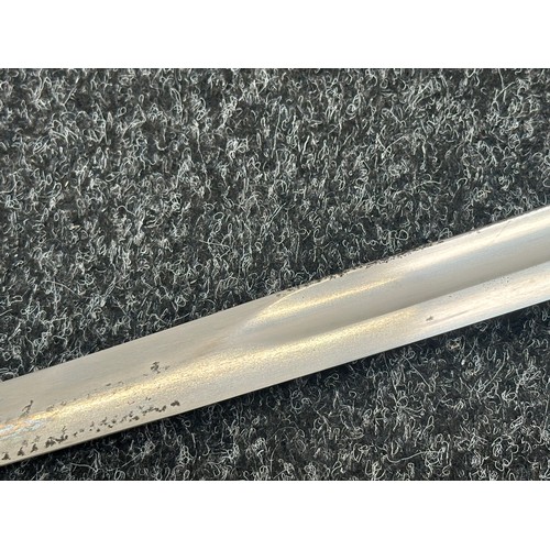 2401 - Brazilian Army Cavalry Sword with fullered single edged blade 820mm in length, etched makers mark 