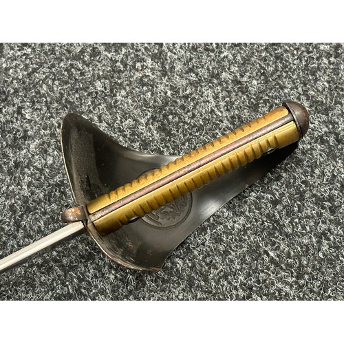 2401 - Brazilian Army Cavalry Sword with fullered single edged blade 820mm in length, etched makers mark 