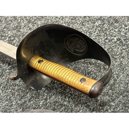 2401 - Brazilian Army Cavalry Sword with fullered single edged blade 820mm in length, etched makers mark 