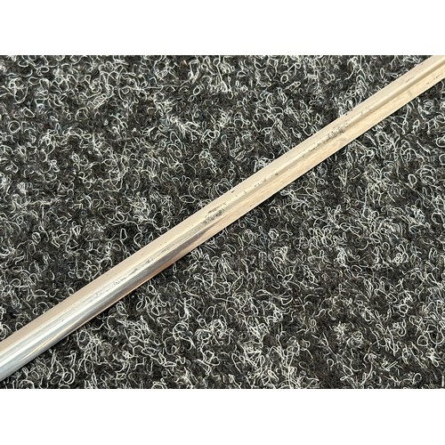 2402 - Masonic Sword with duble sided blade with etched decoration 697mm in length. No makers mark. Turned ... 