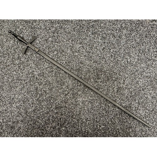 2402 - Masonic Sword with duble sided blade with etched decoration 697mm in length. No makers mark. Turned ... 