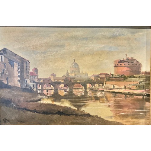 673 - Continental School (20th century)
Castel Sant’Angelo from the River Tiber, Rome
monogrammed PW IV, d... 